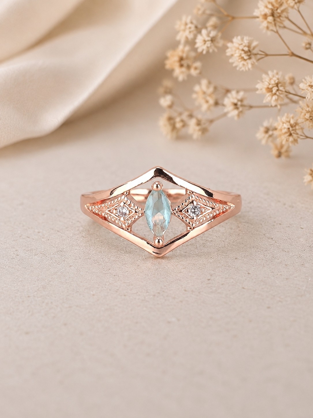 Rose Gold Marquise Blue Gem Ring